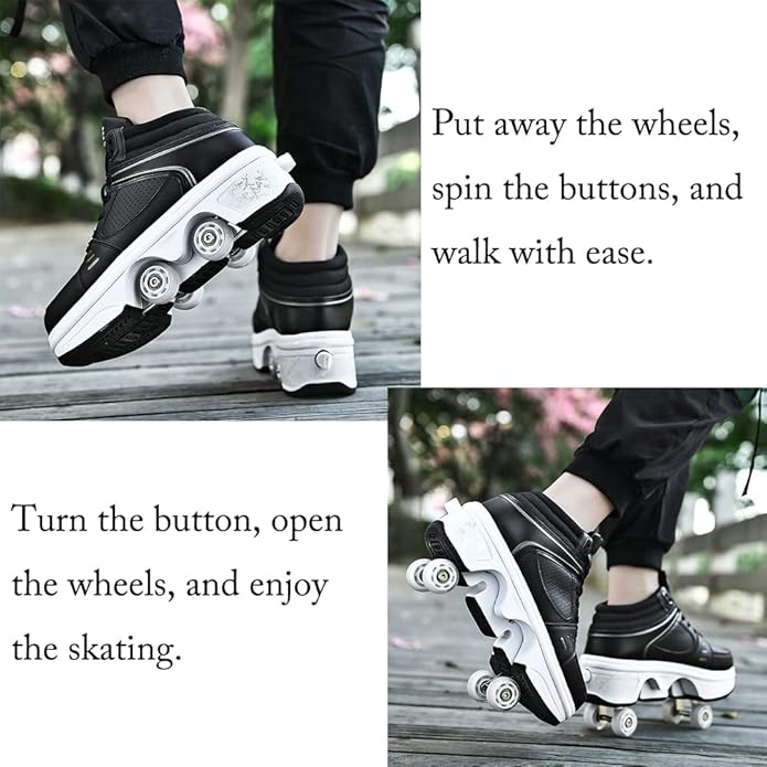 2-in-1 Roller Skates & Sneakers Unisex Retractable Wheels Outdoor Fun & Fitness Kick Roller Shoes