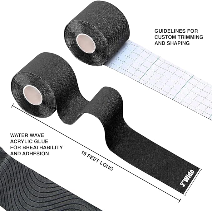 | Kinesiology Tape | Hypoallergenic, Latex-Free, Breathable Sports Tape for Athletes – Uncut Cotton Elastic Roll, 2" x 16 ft – Muscle & Joint Support for Knee, Shoulder, Elbow – Black