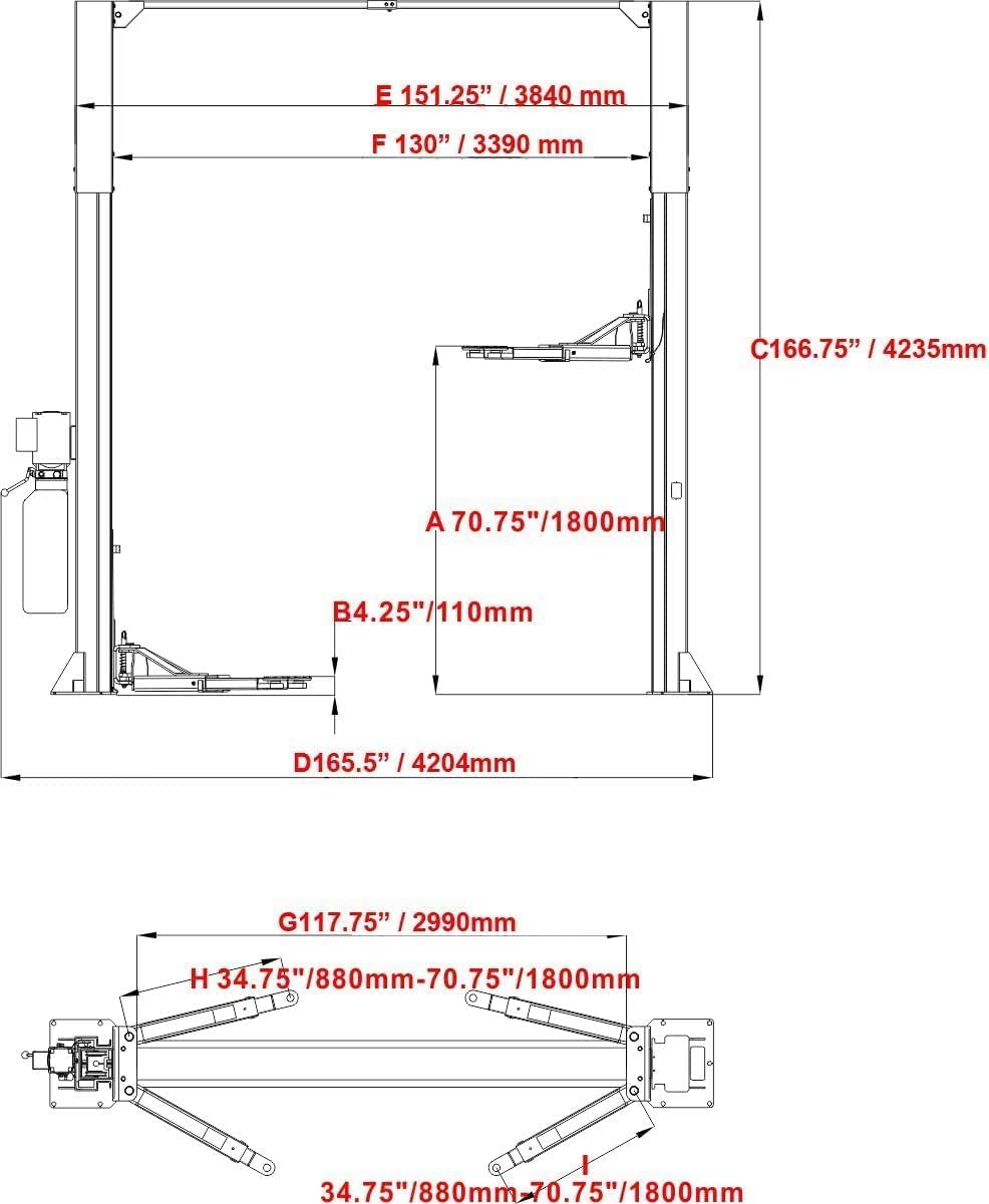 12000lbs 167inchs 2 Post Car Lift Extra Height Auto Truck Hoist Two/2 Post Lift Auto Lifts for Home Garage Shop (120)