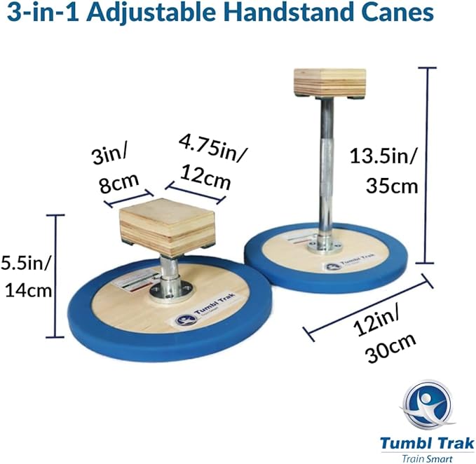 Tumbl Trak 3 in 1 Adjustable Handstand Canes – High Canes, Low Canes & Yoga Blocks – Gymnastics, Acrobatics, & Contortionist Equipment for Skill Development