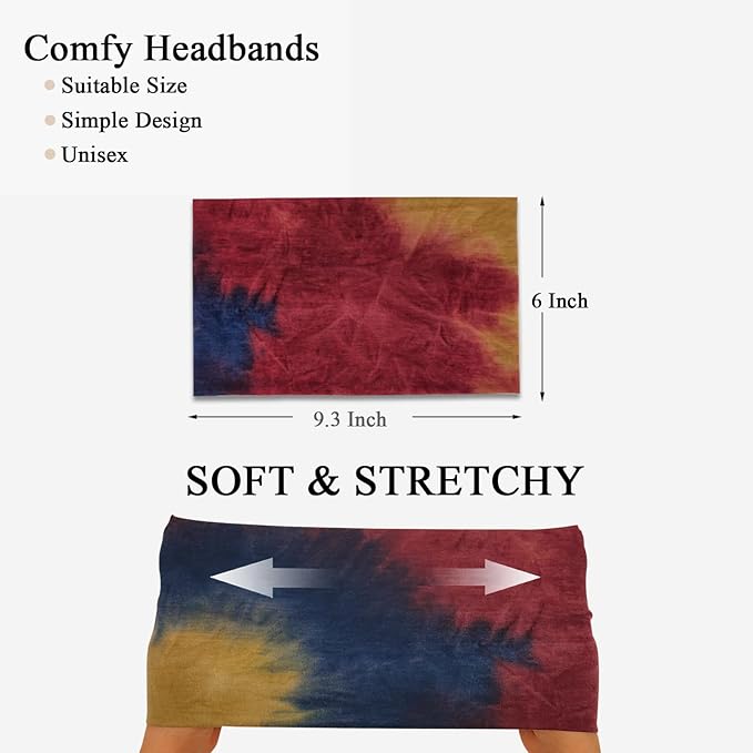 Wide Headbands For Women Stretch Headband Boho Head Bands Women's Hair Band Turban Workout Hairband Accessories Tie Dye 6 Pack