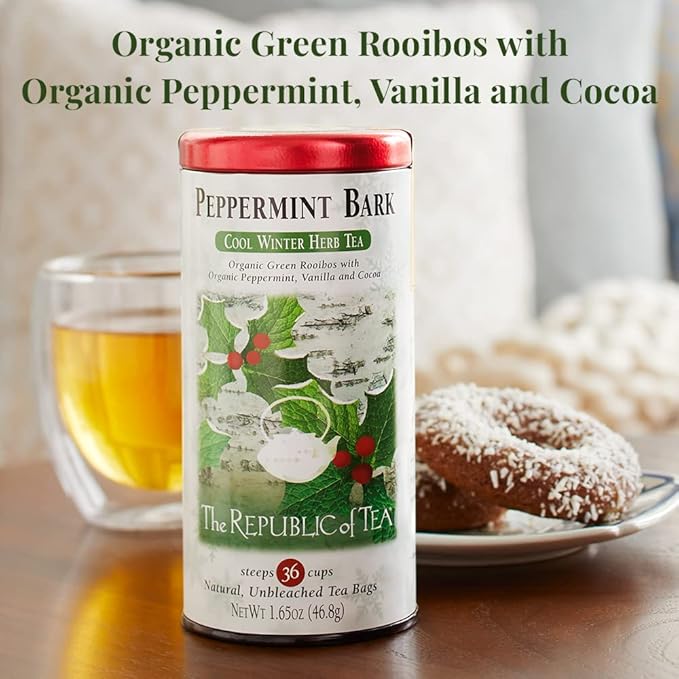 The Republic of Tea - Peppermint Bark, Cool Winter Herb Tea, 250 Tea Bags, Caffeine-Free