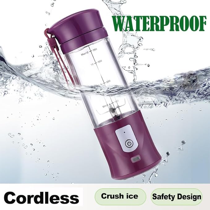 Portable Blender, Cordless, Personal Blender-for Shakes & Smoothies, BPA Free, Leakproof, USB-C Rechargeable, Ideal for Ice Blending, Juicing, and Food Processing, Convenient, and Versatile (Purple)