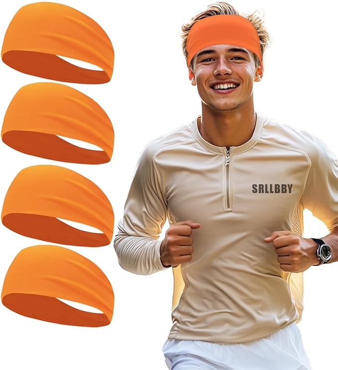 Sport Sweatbands for Men and Womem, 4 Pack, Double-Layer Workout Headbands, Sweat Wicking Hairbands for Fitness Running Football