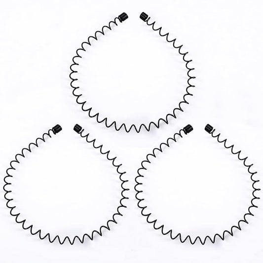 Mens Metal Headband, Unisex Black Hair Bands, Stylish Design Metal Thin Headbands for Men, Adjustable for Outdoor Sports And Daily Wear. (3 Pcs)