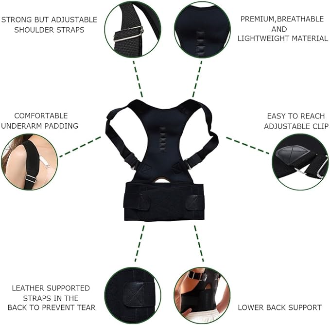 Thoracic Back Brace Posture Corrector- Magnetic Lumbar Back Support Belt-Back Pain Relief, Improve Thoracic Kyphosis, for Lower and Upper Back Pain Men & Women (Black, Medium)