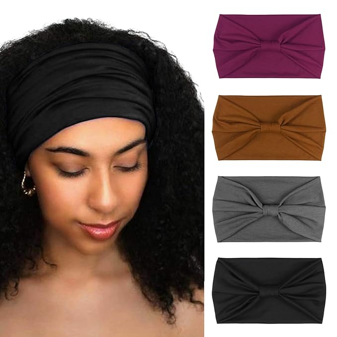 DRESHOW 4 Pack Turban Headbands for Women Wide Vintage Head Wraps Knotted Cute Hair Band Accessories