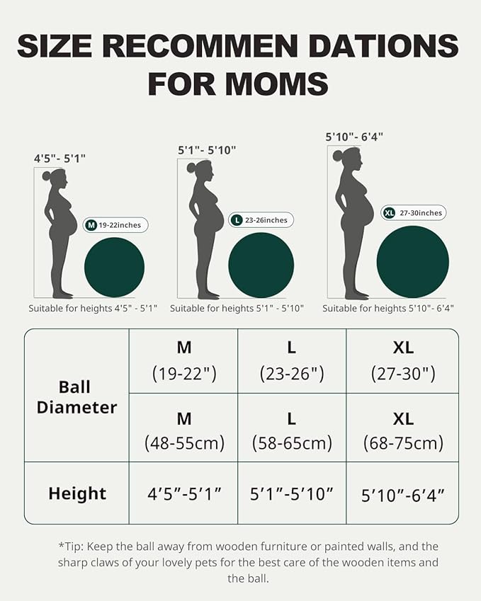 Trideer Pregnancy Birthing Ball - 1.7mm Extra Thick Yoga Ball for Maternity, Labor, Exercise, Physio, Recovery - Guide & Baby Memory Book Included - 440LB Anti-Burst & Non-Slip Stability