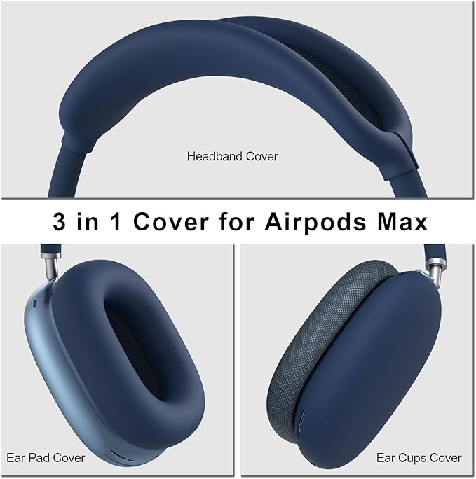 Silicone Case Cover for AirPods Max Headphones, Anti-Scratch Ear Pad/Ear Cups/Headband Cover for AirPods Max, Soft Sweat-Proof Silicone Protector Accessories for Apple AirPods Max (Navy Blue)