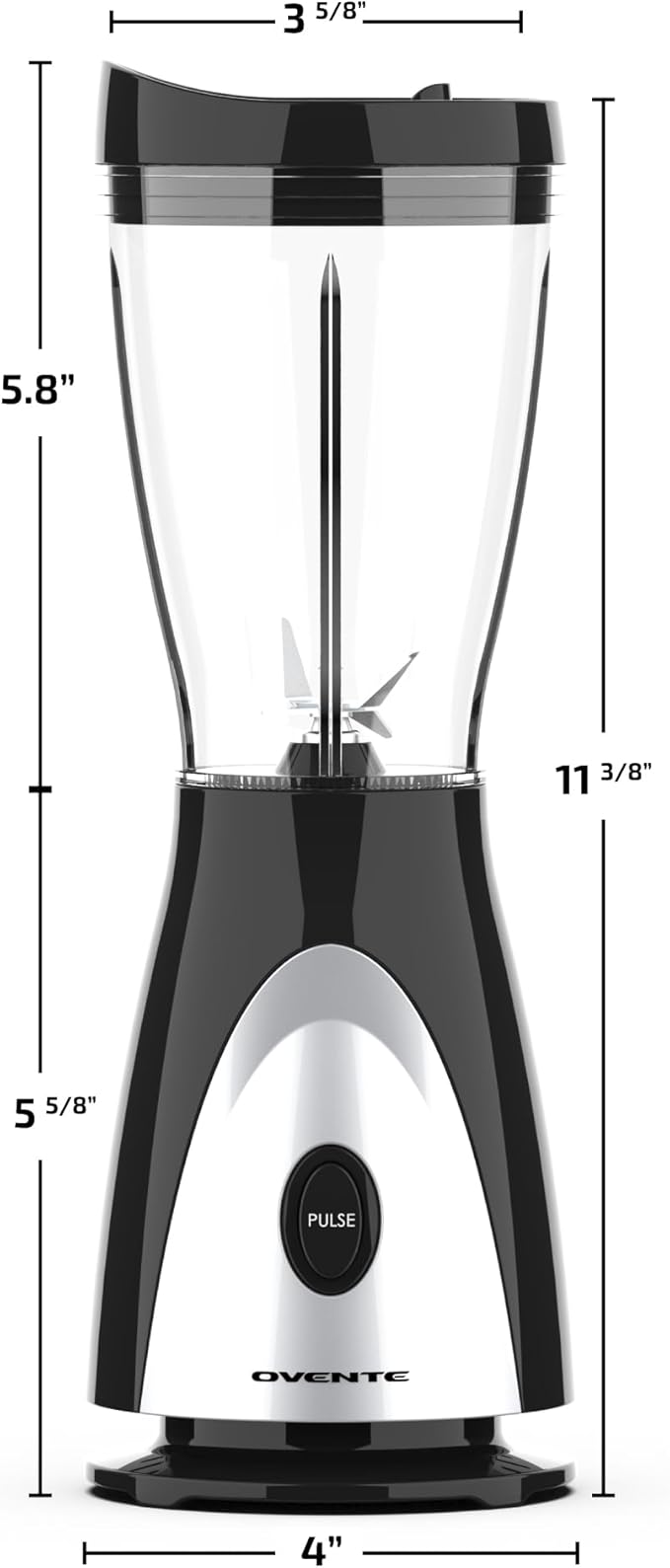 OVENTE Portable Personal Blender for Shakes, Smoothies or Frozen Drinks with 13.5 Oz BPA Free Travel Cup and Lid, Durable Stainless Steel Blades for Powerful Blending Performance, Black BLH1001B