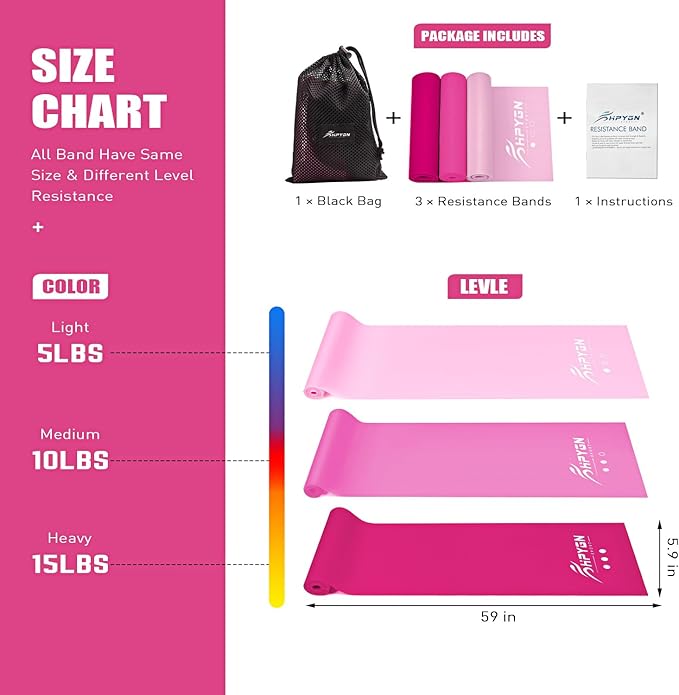 Resistance Bands, Exercise Bands, Physical Therapy Bands for Strength Training, Yoga, Pilates, Stretch Elastic Band with Different Strengths, Workout Bands for Home Gym