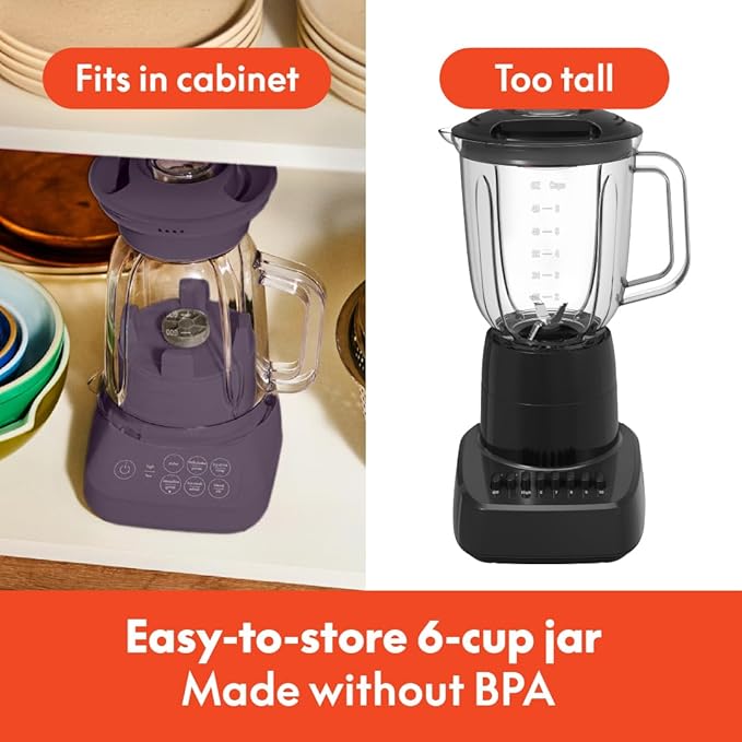 bella 10 Speed Countertop Blender, Juicer & Smoothie Maker, Fits-anywhere™ Kitchenware, Slim Flip & Store Design, Dishwasher Safe 48oz Capacity Pitcher & Lid, Stainless Steel Blade, 450 Watt, Plum