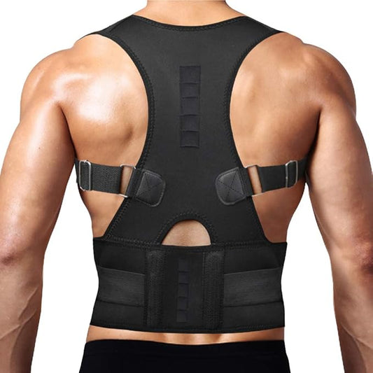 Thoracic Back Brace Posture Corrector - Magnetic Support for Neck Shoulder Upper and Lower Back Pain Relief - Perfect Posture Brace for Cervical Lumbar Spine - Fully Adjustable Belt (Black, X-Large)