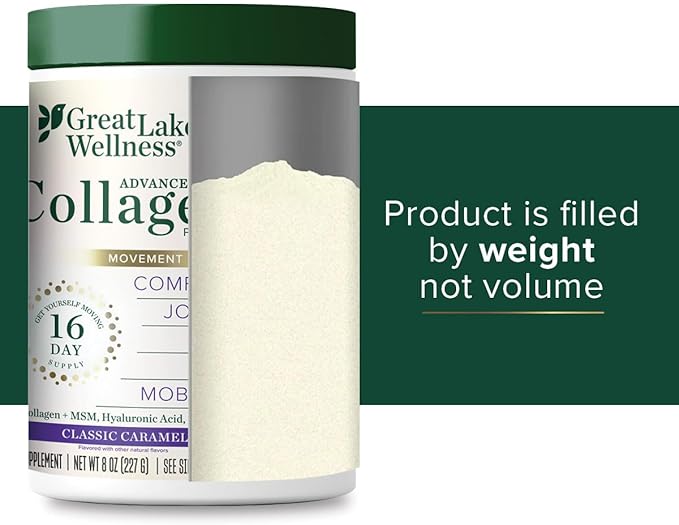 Great Lakes Wellness Movement Boost Advanced Collagen Peptides Powder with MSM, Hyaluronic Acid, Vitamin C - Joint Mobility & Comfort - Caramel Flavored - Non-GMO, Keto, Kosher - 8 oz