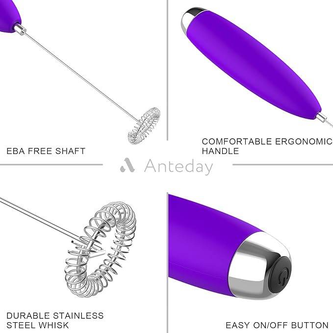 Frother Handheld for Coffee, Milk Frother Upgraded Matcha Whisk Drink Mixer Electric Mini Whisk Hand Mini Foamer Coffee Mixer for Lattes Cappuccino Frappe Matcha Hot Chocolate, Violet