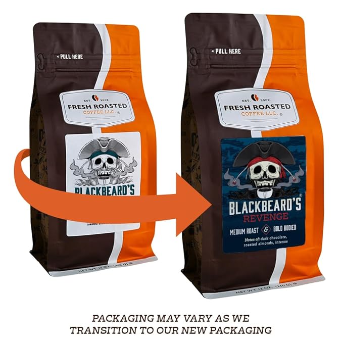 Fresh Roasted Coffee, Blackbeard's Revenge, 2 lb (32 oz), Medium Roast, Kosher, Whole Bean