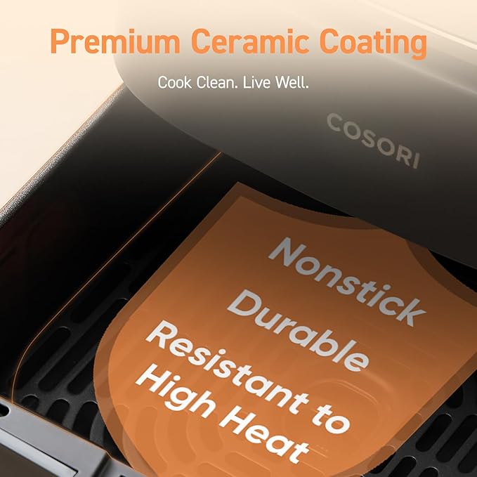 COSORI Air Fryer 9-in-1, Compact & Large 6-Qt, Fast Turbo Modes, 90โ450ยฐF Precise Heat for Even Results, Up to 95% Less Oil*, Roast, Bake, Dry, Reheat, Frozen, Broil, Proof, 120V, TurboBlaze, Ceramic