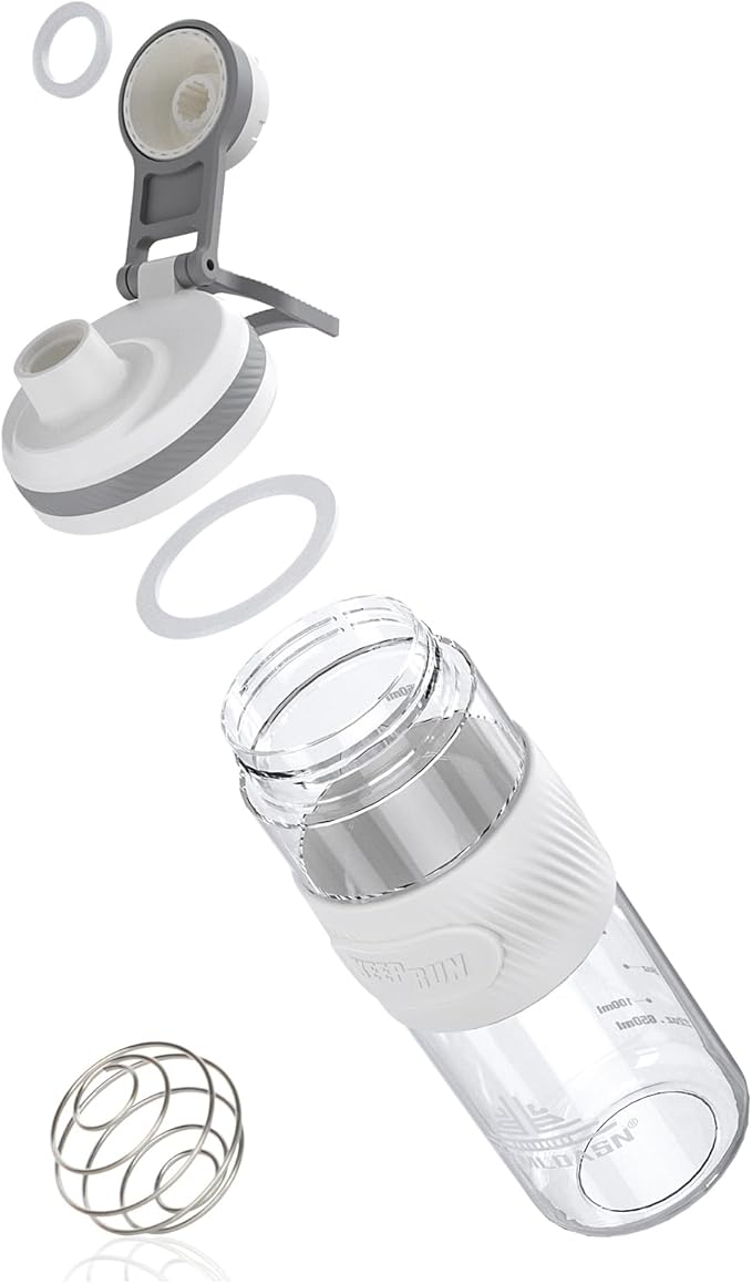 Shaker Bottle for Protein Mixes-protein shaker bottle- for super creamy fitness protein shakes,shaker cups for protein shakes 650ml/23oz - Durable, leak-proof(White)