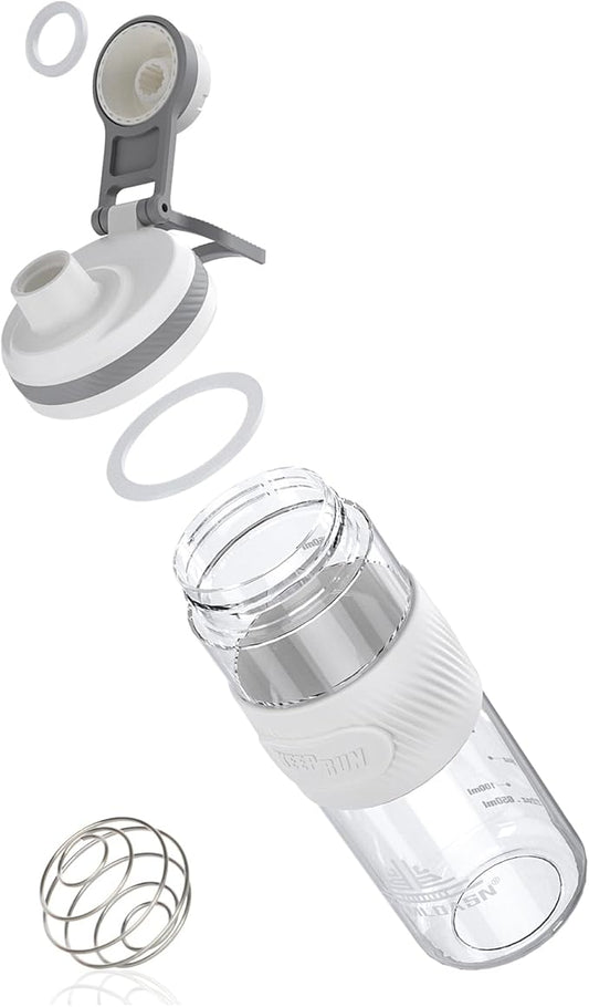 Shaker Bottle for Protein Mixes-protein shaker bottle- for super creamy fitness protein shakes,shaker cups for protein shakes 650ml/23oz - Durable, leak-proof(White)