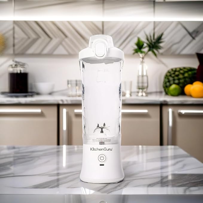 Elite Rechargeable Travel Blender: 240W Personal Smoothie Maker with 6-Leaf Blade, 600ml Capacity, and Innovative Pop-Up Design for Easy Portability - For Home or On the Go (White)