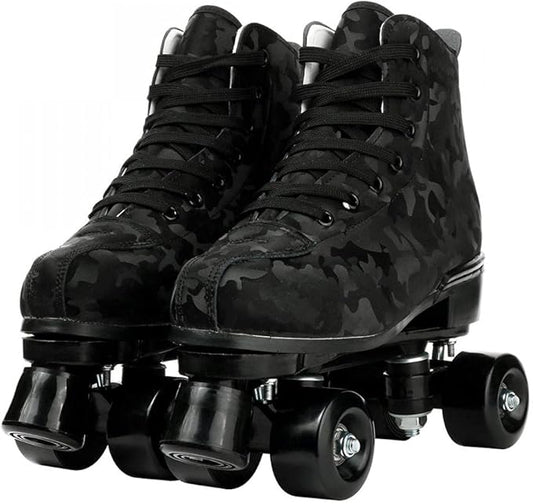 Roller Skates for Women and Men Cowhide High-Top Shoes Classic Double-Row Roller Skate Four-Wheel Roller Skates for Men Girls Unisex Christmas