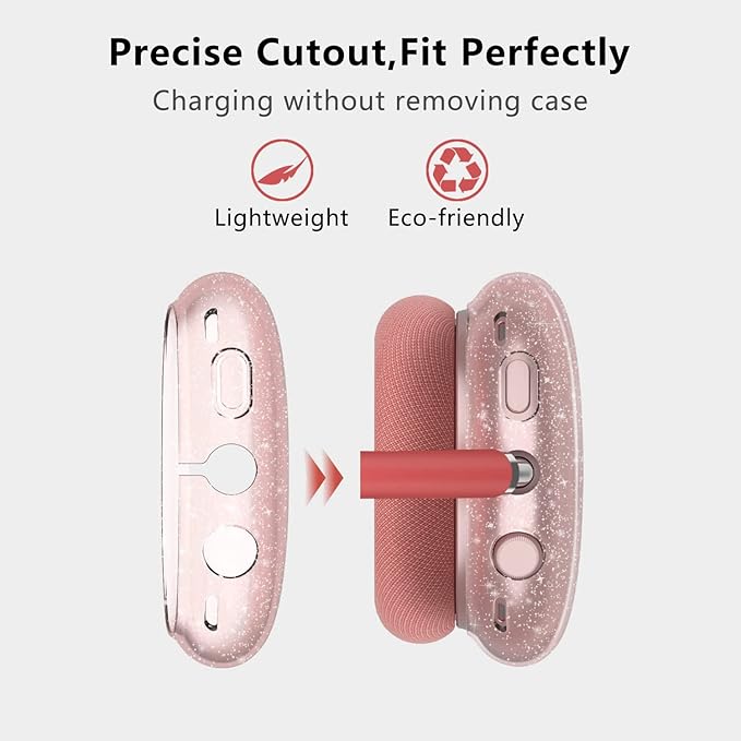 for AirPods Max Case Clear Pink Glitter, for Airpods Max Case Cover,Shockproof Anti-Scratch Soft TPU Protective Cover No-Yellowing for AirPod Max Headphone Accessories-Pink Glitter