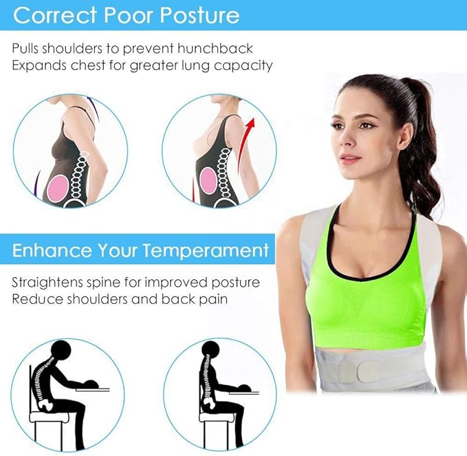 Thoracic Back Brace Posture Corrector - Magnetic Support for Neck Shoulder Upper and Lower Back Pain Relief - Perfect Posture Brace for Cervical Lumbar Spine - Fully Adjustable Belt (Beige, Small)