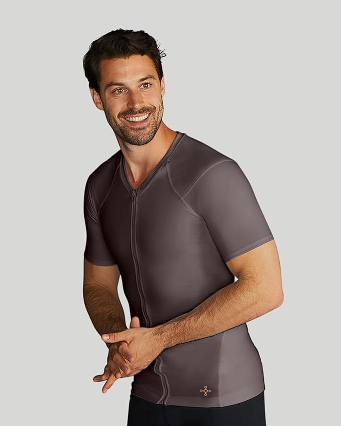 Tommie Copper Mens Short Sleeve Compression Shirt with Front Zipper – Full Back & Shoulder Support, Posture Corrector