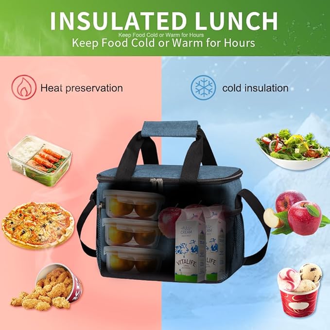 iknoe Large Foldable Cooler Bag, 8.5L Insulated Lunch Bag, Leakproof Lunch Cooler Tote with Multi-Bag Design Suitable for Beach, Picnic and Office Use, Blue 15-Can