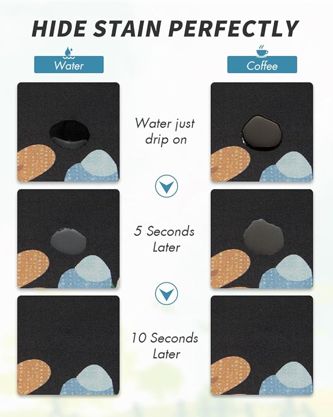 AMOAMI Coffee Mat Hide Stain Rubber Backed Absorbent Dish Drying Mat for Kitchen Counter - Bar Accessories Fit Under Coffee Maker, Espresso Machine, Dish Rack - Floral Black 16x24