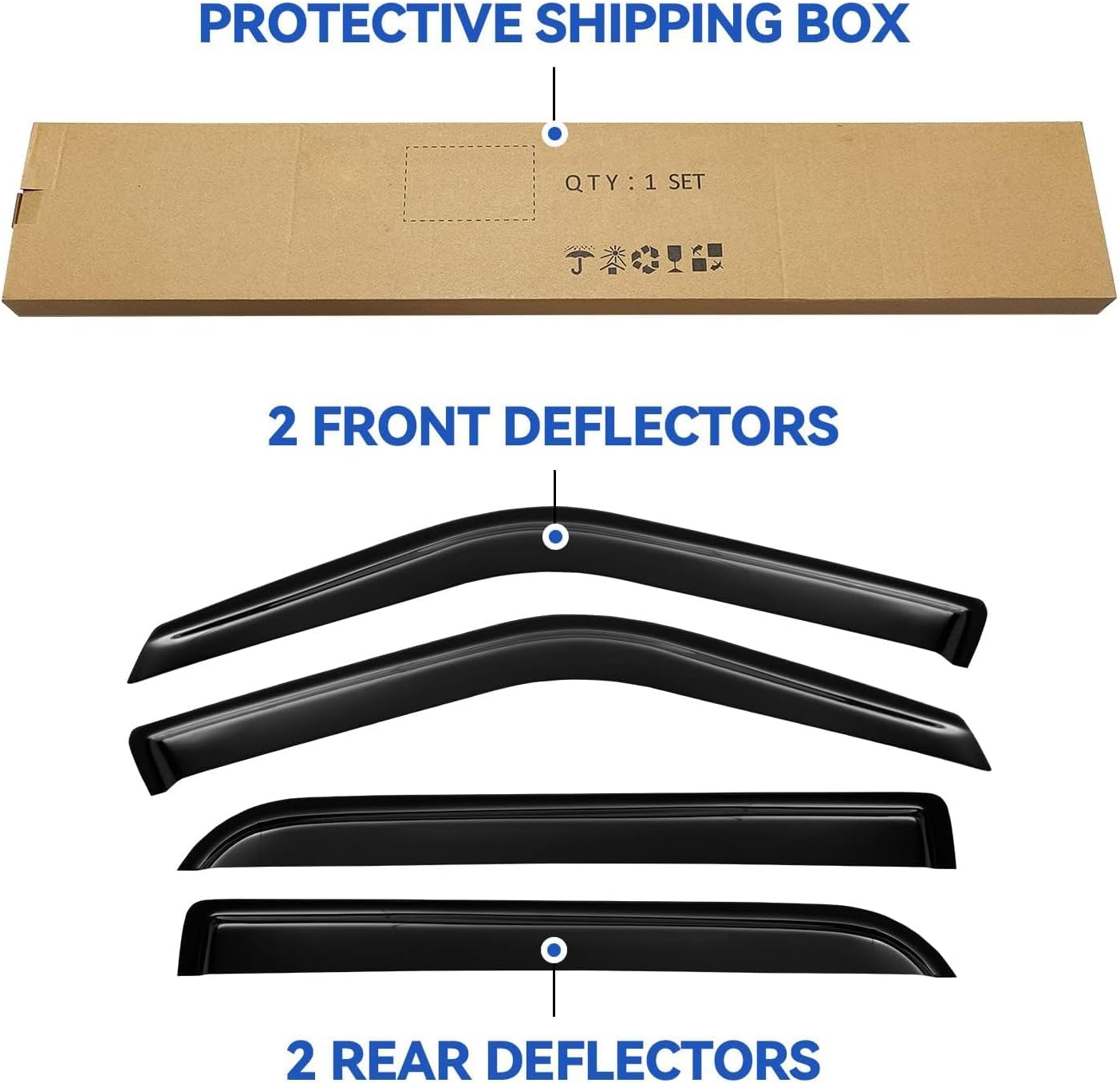 Window Visors Rain Guards for 1997-2017 Ford Expedition, Out-Channel Window Vent Wind Deflectors Visors Shades for 2007-2017 Expedition XL, 1998-2017 Lincoln Navigator