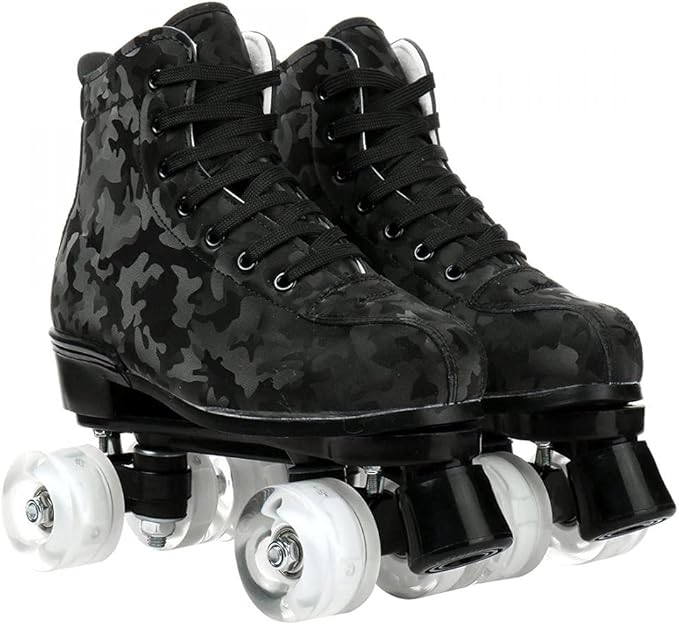Roller Skates for Women and Men Cowhide High-Top Shoes Classic Double-Row Roller Skate Four-Wheel Roller Skates for Men Girls Unisex Christmas