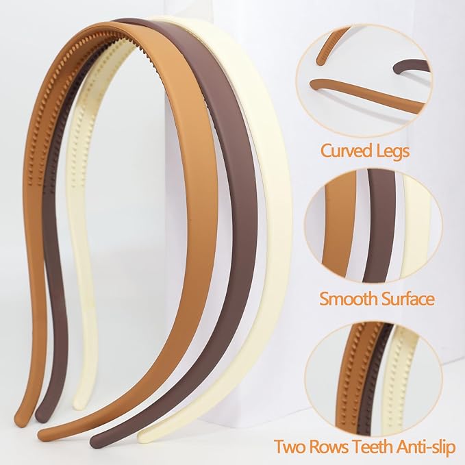 3 Pcs Flex No Pressure Headbands for Women Glasses Wearers - Comfortable Thin Plastic Headbands with Teeth - Matte Finish