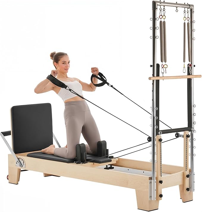 VEVOR Pilates Reformer Machine, Pilates Workout Equipment for Home Gym Studio Use, Pilates Bed with Dual Resistance- Spring & Cord, Reformer Set, Up to 400 LBS