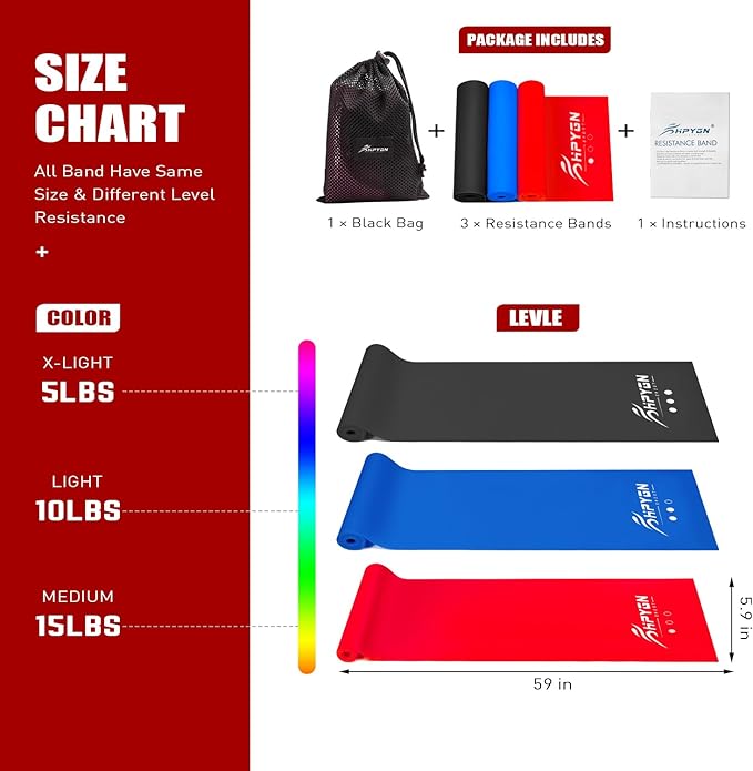 Resistance Bands, Exercise Bands, Physical Therapy Bands for Strength Training, Yoga, Pilates, Stretch Elastic Band with Different Strengths, Workout Bands for Home Gym