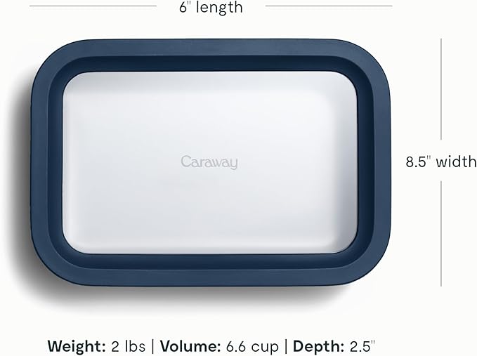 Caraway 6pc Glass Food Storage Set – 6.6 Cup Food Containers (6) - Ceramic Coated - Non Toxic, Non Stick with Lids - Microwave Safe - Navy