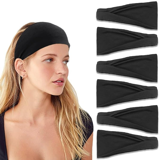 IVARYSS Headbands for Women, Non-Slip, Premium Stretchy Head Bands Hair Accessories,Wear for Yoga, Fashion, Working Out, Travel or Running, 6 Pack, Black