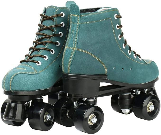 Roller Skates for Women and Men Cowhide High-Top Shoes Classic Double-Row Roller Skate Four-Wheel Roller Skates for Men Girls Unisex Christmas