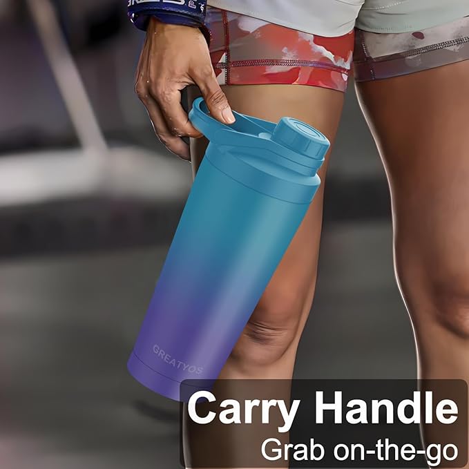 Stainless Steel Shaker Bottle with Noise-Free Design - Patented 24 oz Insulated Metal Shakers Bottles Cup for Protein Mixes and Pre Workout 100% Leak Proof (Ocean Dream)