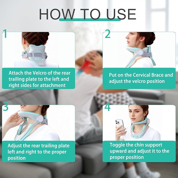 360°Adjustable Neck Brace for Neck Pain and Support, Cervical Neck Traction Device for Home Use, Neck Stretcher Neck Decompression Devices for Forward Head Posture Correction, Green