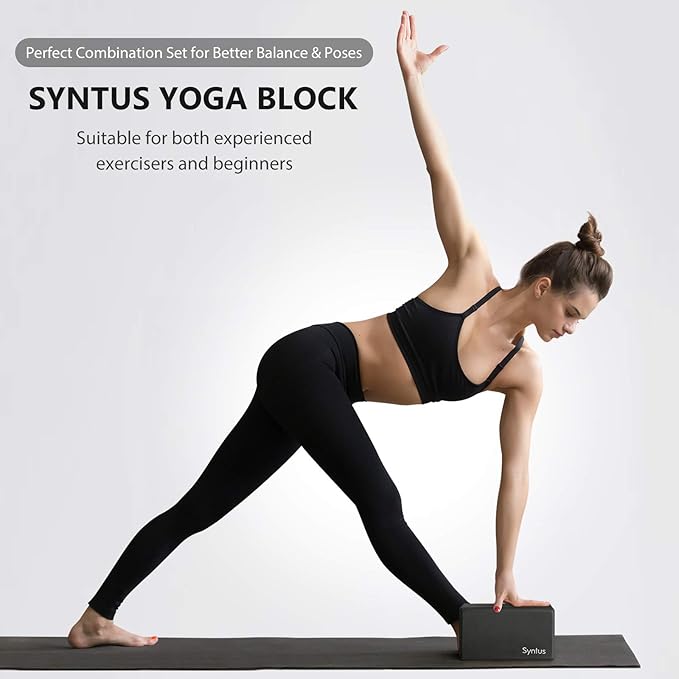 Syntus Yoga Block and Yoga Strap Set, 2 Soft Non-Slip Yoga Blocks 9×6×4 inches, 8FT Metal D-Ring Strap for Yoga, General Fitness, Pilates, Stretching and Toning