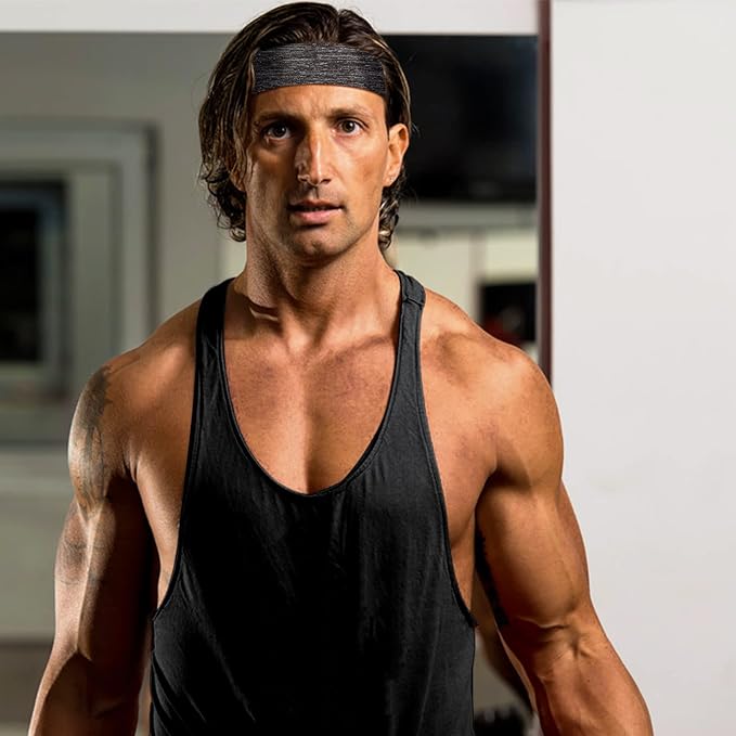 Braylin Men's Headbands, 3-Pack Head Band for Men, Sport Sweatbands for Running Fitness Yoga Cycling, Sweat Wicking Non Slip