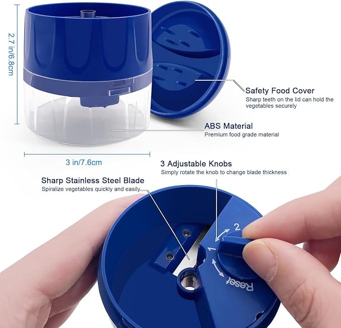 3 in 1 Vegetable Spiralizer Slicer, Adjustable Zucchini Carrot Noodle Maker, Cucumber Spiral Cutter, Easy to Use Kitchen Tool(Blue)