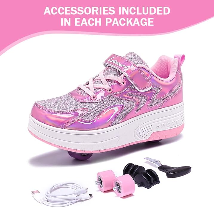 Wooowyet Roller Skate Shoes for Kids Boys Girls Rechargealbe Wheels Sneakers Fashion Roller Wheeled