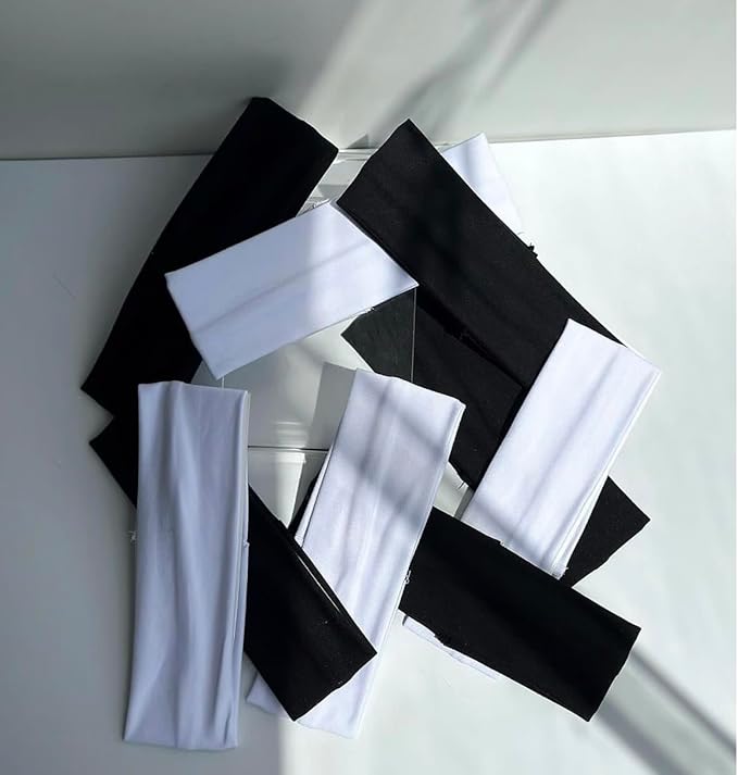 TERSE White Women's Non-Slip Elastic Sweat Hairbands - Soft Fabric Thin Hair Wraps for Short Hair, Workout, Yoga, Running, Sports, Girls