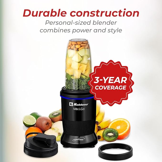 Koblenz Mix & Go Portable Blender, Personal Size Blender for Shakes and Smoothies, Fruit Smoothie Blender, Milkshake – Juicer Mini Blender Koblenz Mix&Go Portable Blender, Personal Size Blender