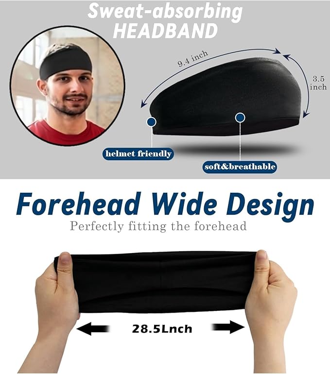 Sweat Headbands for Men,6 Pack Workout Sports Hairband for Gym, Ideal for Fitness,Running,Cycling,Hike