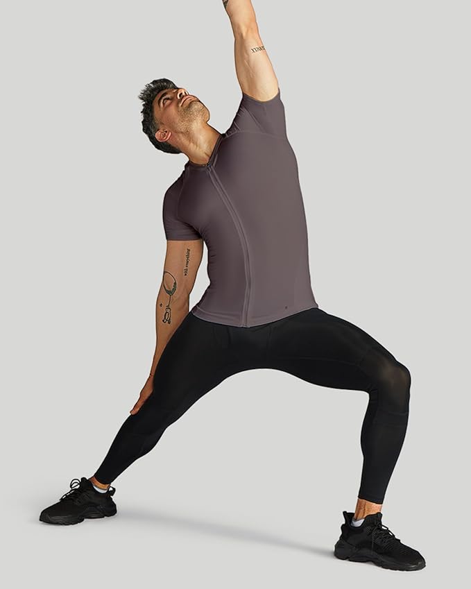 Tommie Copper Mens Short Sleeve Compression Shirt with Front Zipper – Full Back & Shoulder Support, Posture Corrector