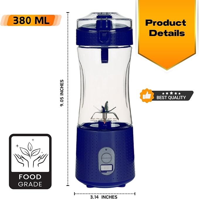Compuaddict - Personal Blender Shakes and Smoothies 13 OZ Individual Mini Blender USB Rechargeable Fresh Juice Portable Blender Travel Blender (Blue)