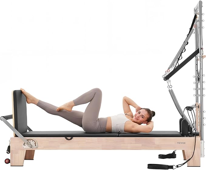 VEVOR Pilates Reformer Machine, Pilates Workout Equipment for Home Gym Studio Use, Pilates Bed with Dual Resistance- Spring & Cord, Reformer Set, Up to 400 LBS